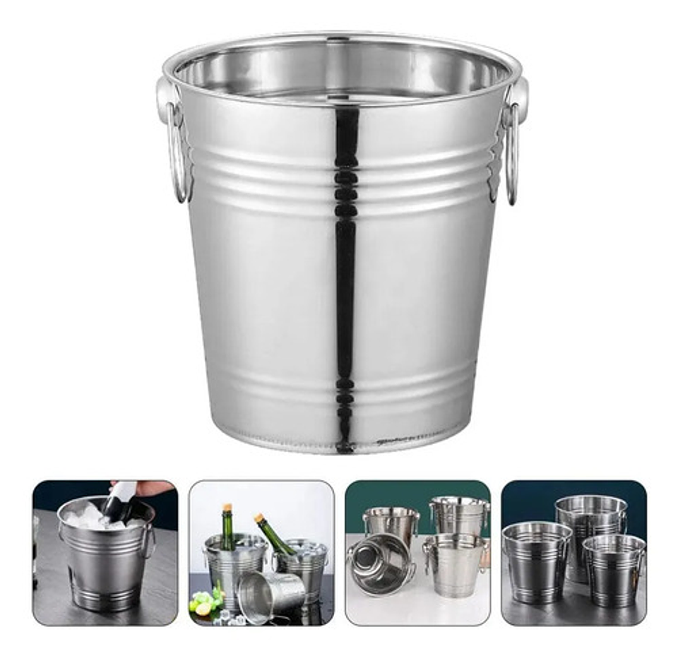 Balde Metálico 6 Litros Acero Inoxidable Con Asas Hielera 3