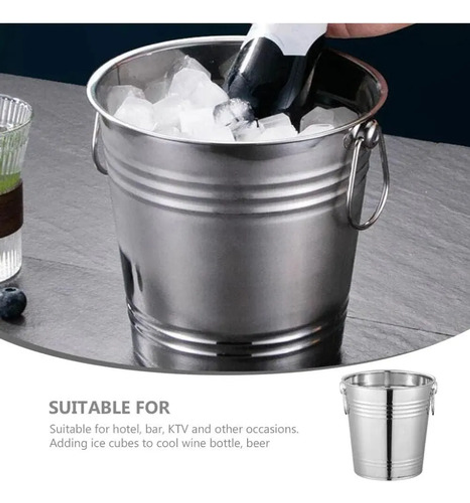 Balde Metálico 6 Litros Acero Inoxidable Con Asas Hielera 5