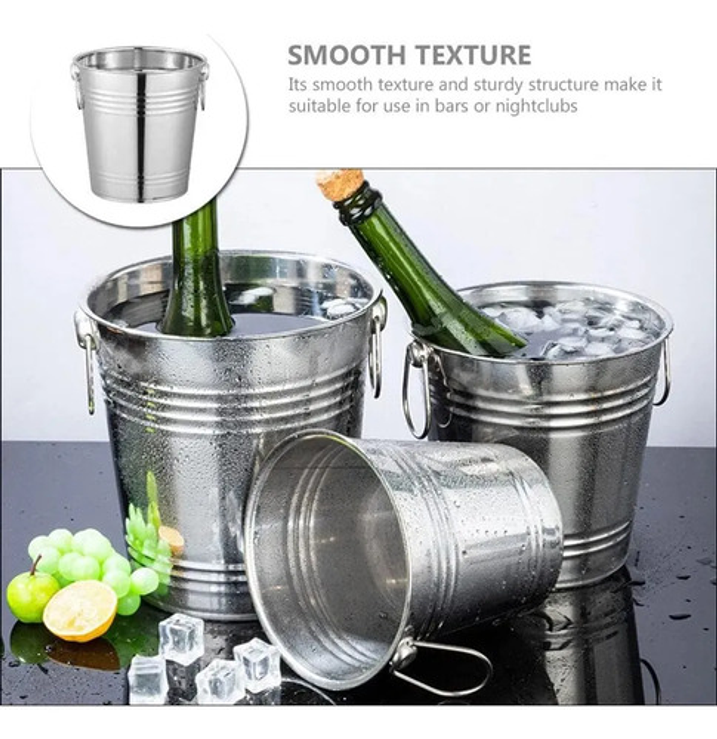 Balde Metálico 6 Litros Acero Inoxidable Con Asas Hielera 6