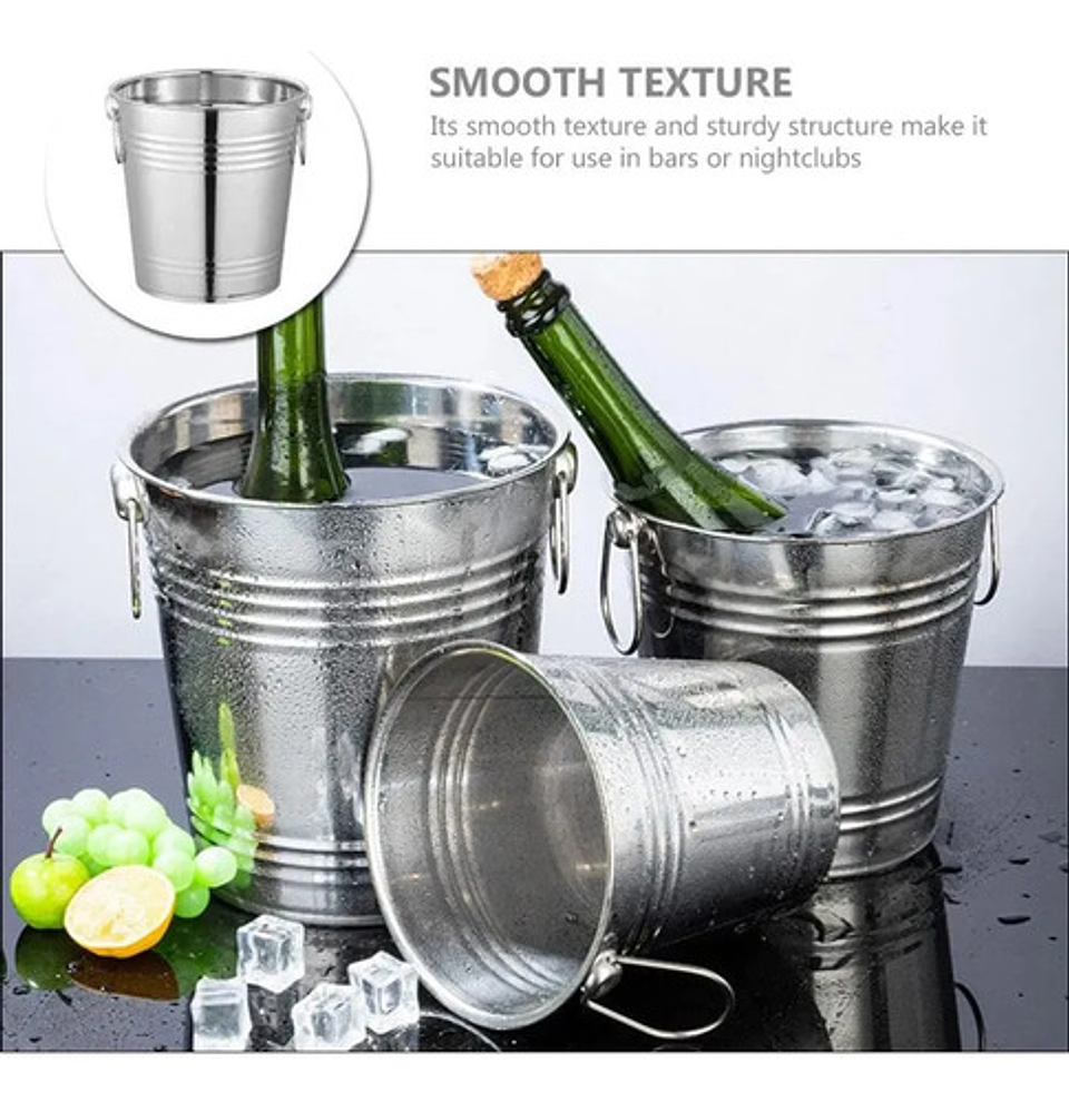 Balde Metálico 6 Litros Acero Inoxidable Con Asas Hielera 6