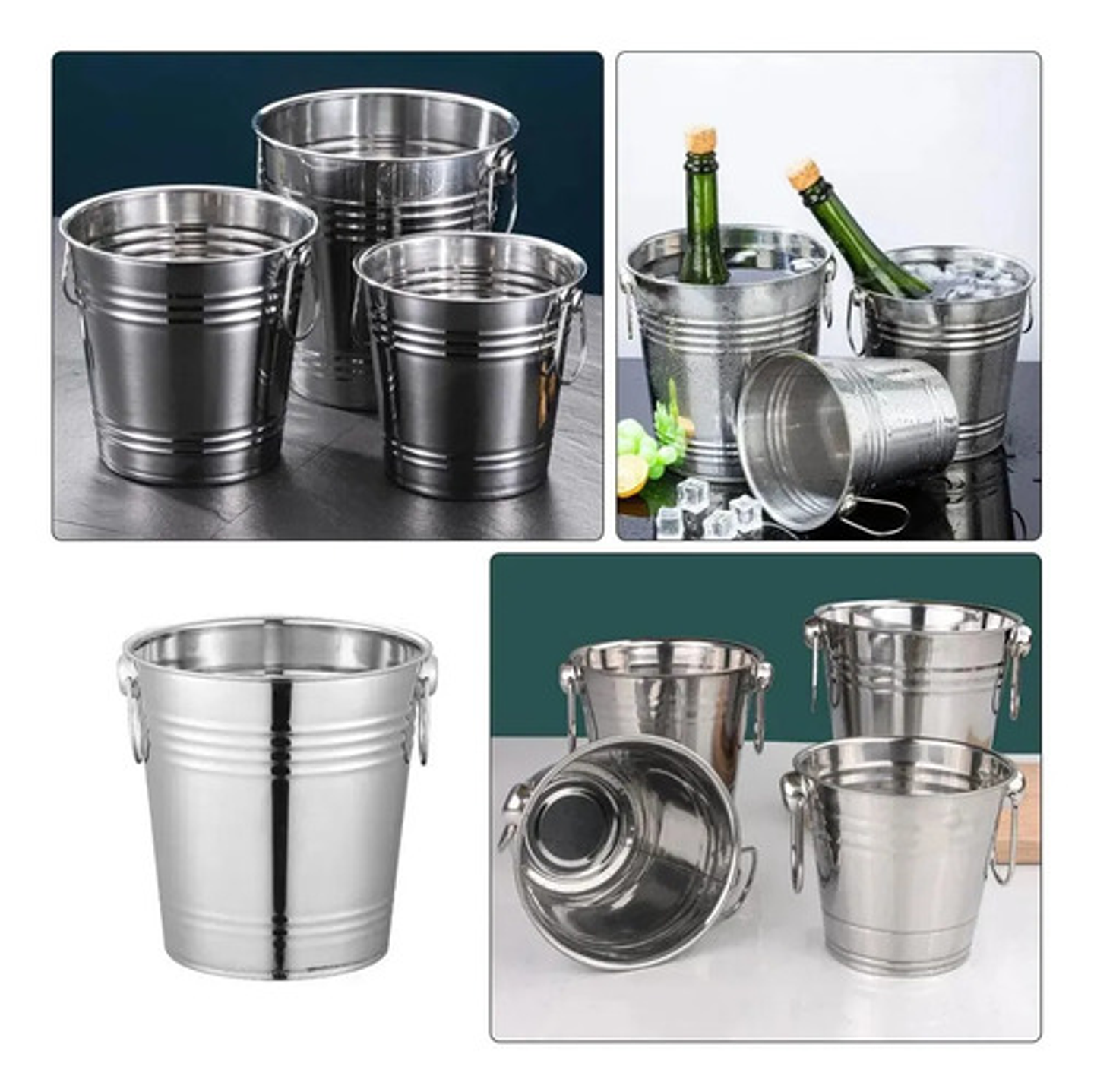 Balde Metálico 6 Litros Acero Inoxidable Con Asas Hielera 8