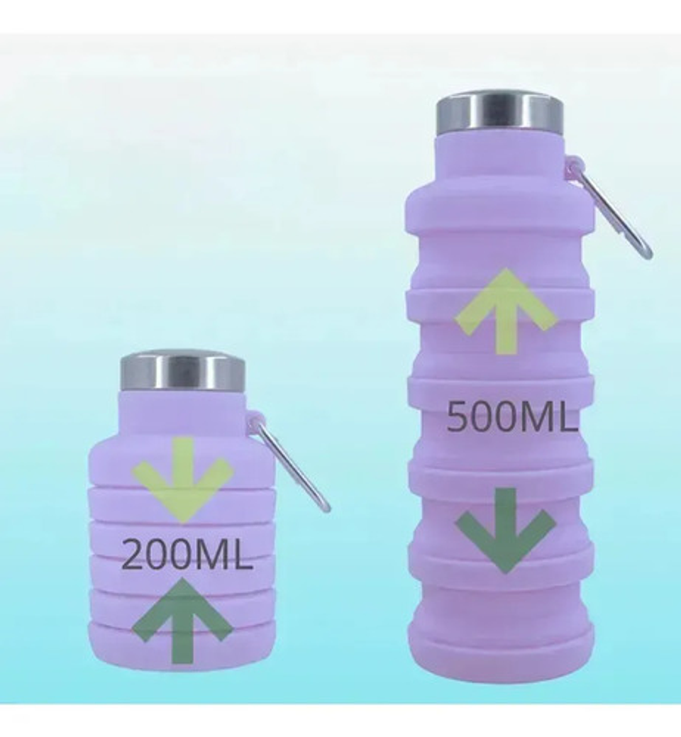 X2 Botella De Agua Plegable Silicona Grado Alimenticio Verde Lila Rosa Pálido Negro 6