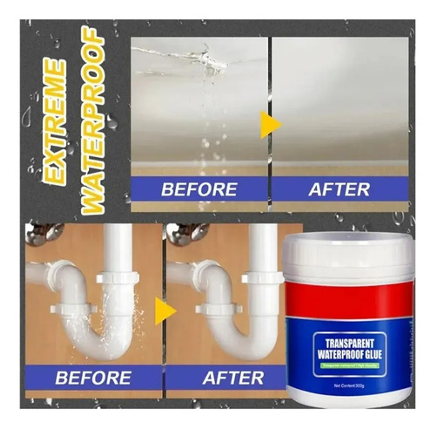 Sellador Adhesivo Impermeable Transparente Tapagoteras 300cc 10