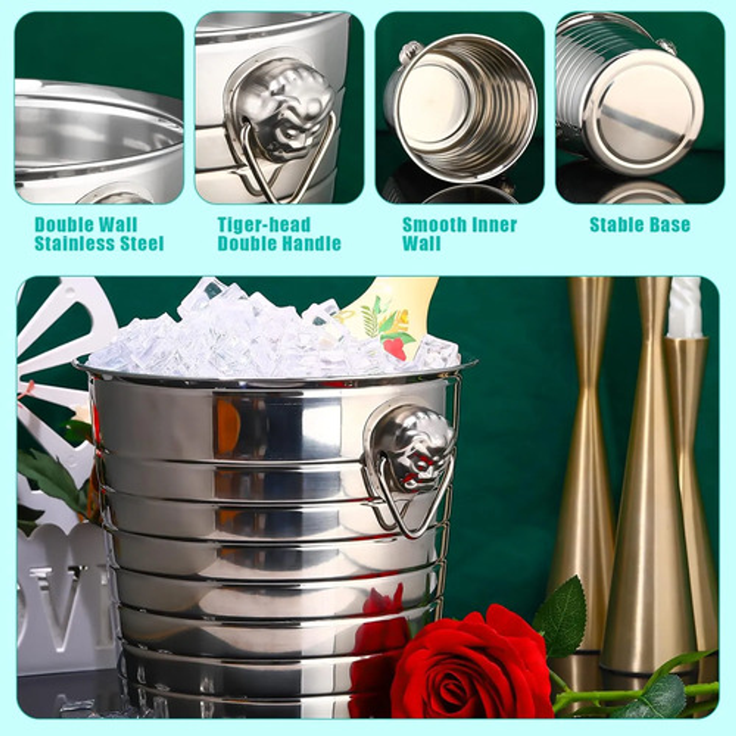 Hielera Metálica Para Bebidas Frías Vino Cerveza 9lt 26cm 8