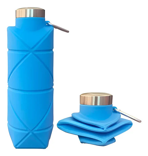 Botella Plegable De Silicona Portátil Para Agua Gimnasio Celeste