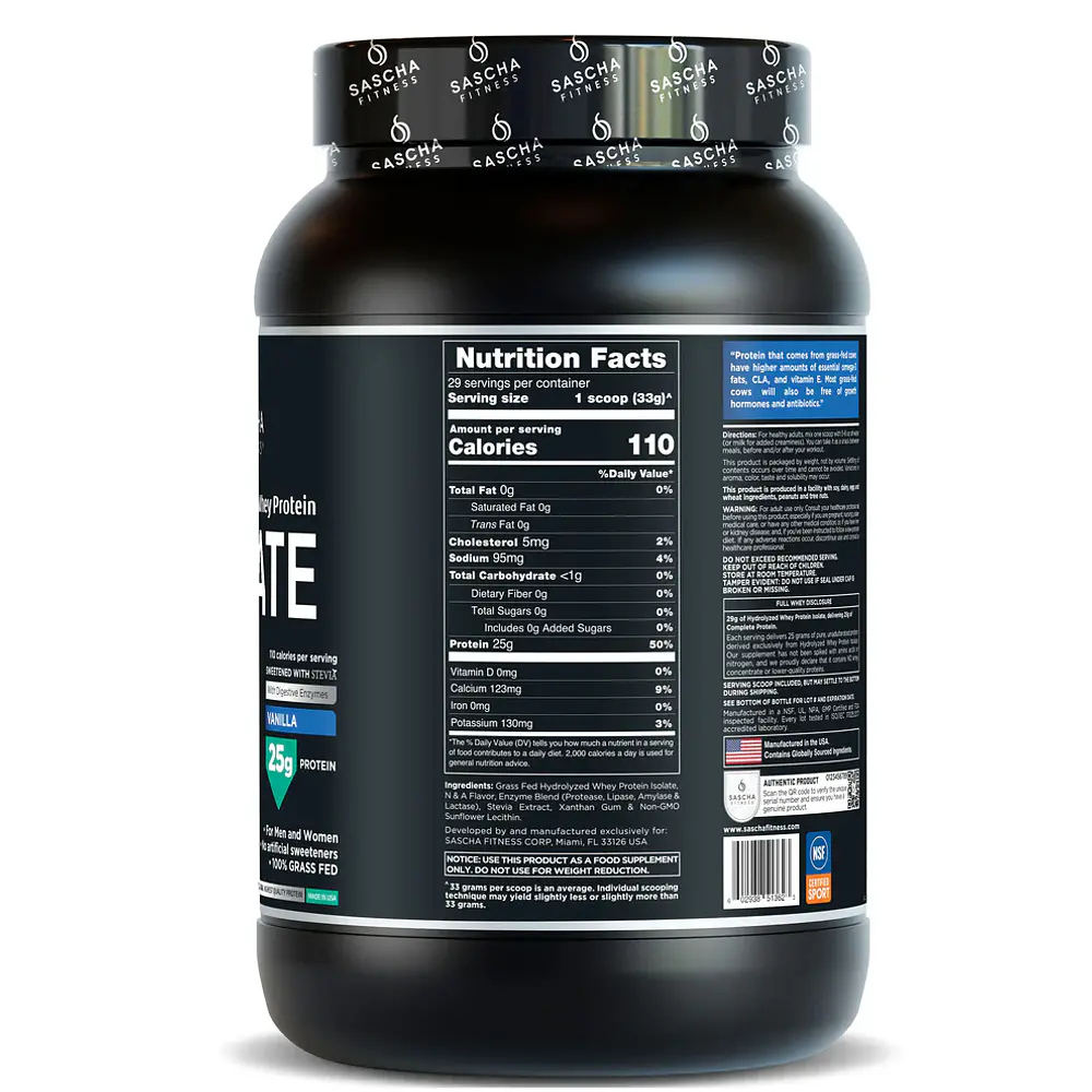 Proteína Sascha Fitness Hydrolyzed Whey Isolate Vainilla 957 g