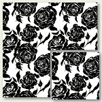 Stencil Roses, black white floral shapes bouquets.