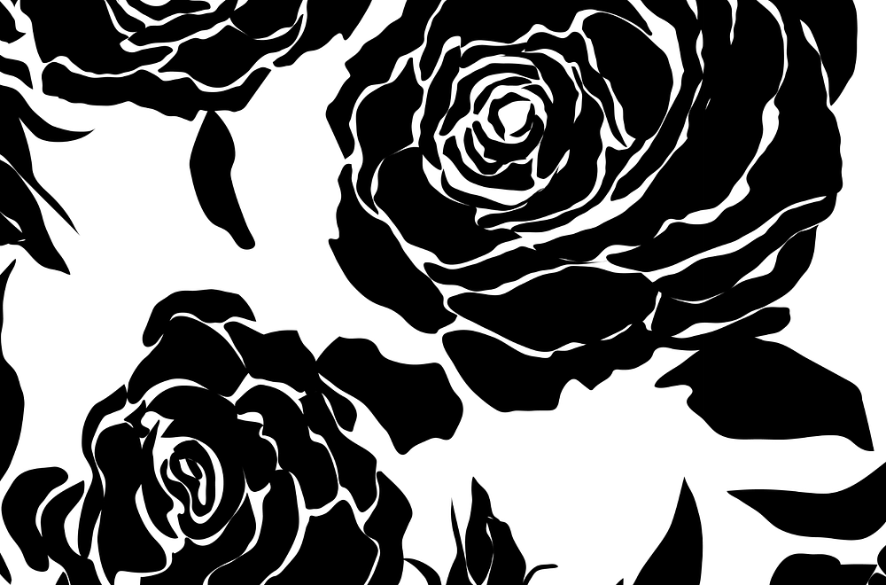 Stencil Roses, black white floral shapes bouquets.