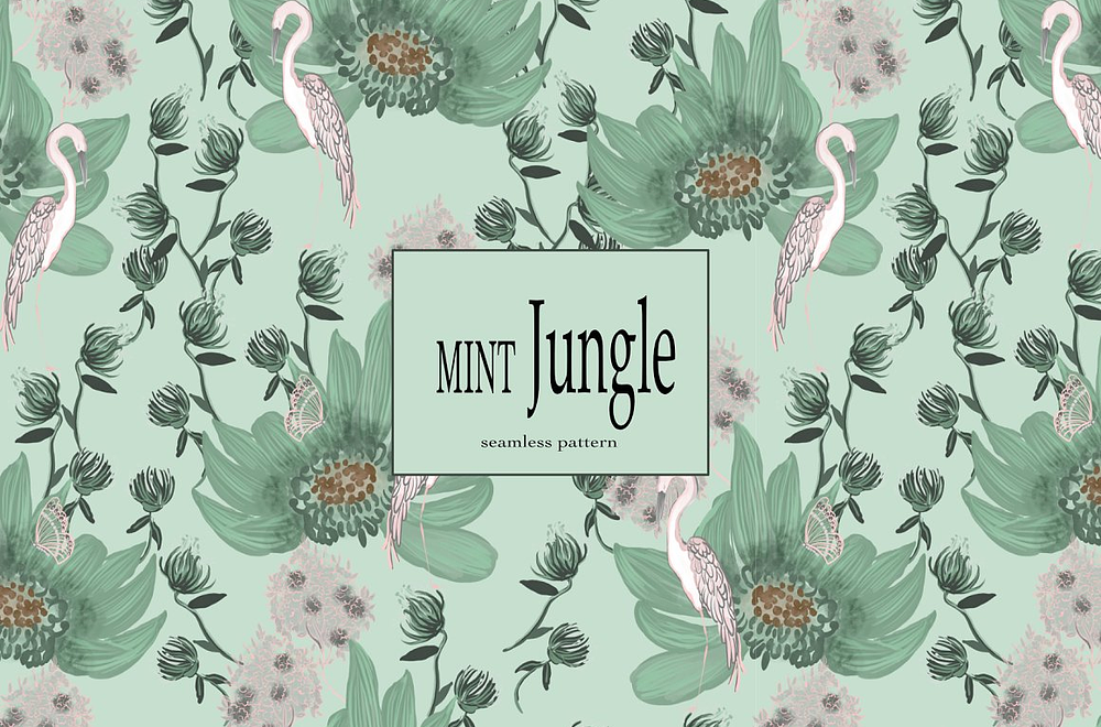 Mint, Jungle, tropical birds pattern