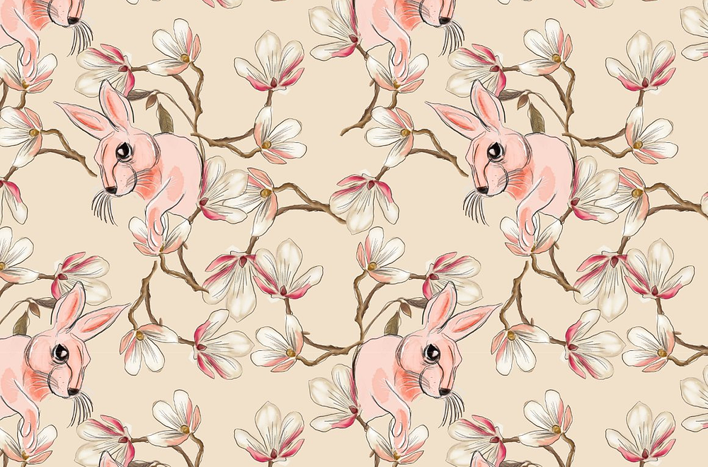 Bufufi, rabbit floral pattern