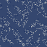 Blue Birds, forest leaves hand drawn