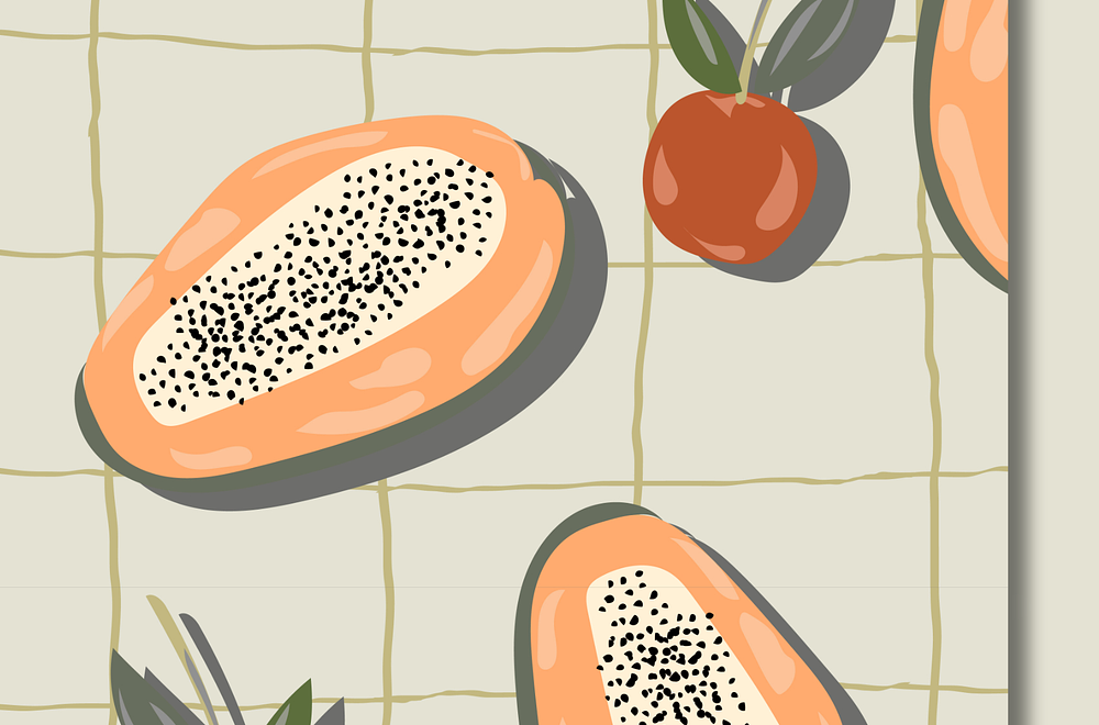 Mango, naive modern cartoon exotic fruits