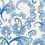 Blue White Jacobean, hand painted decorative  stylised flowers
