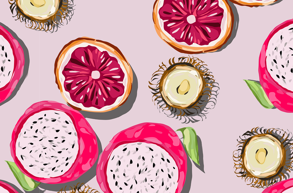 Pink Fruits, Tropical summer fruits 