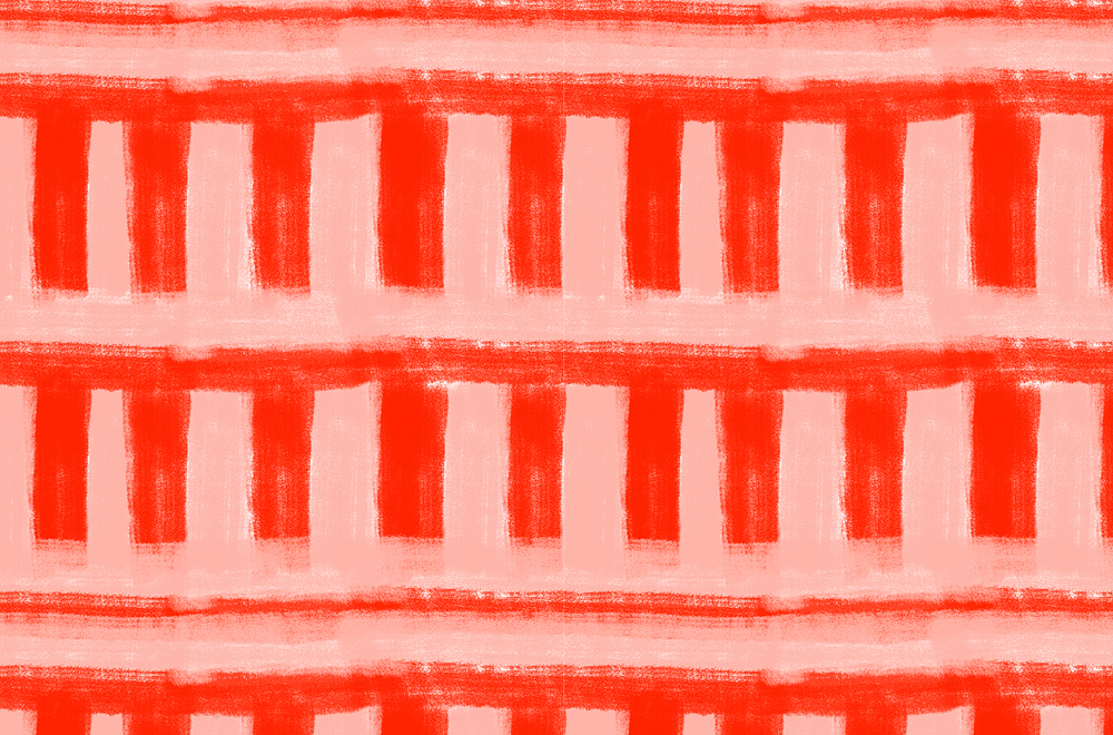 Red Brush, abstract hand painted lines on red and pink.