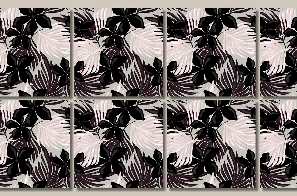 Noir Jungle, flowers and ferns layered