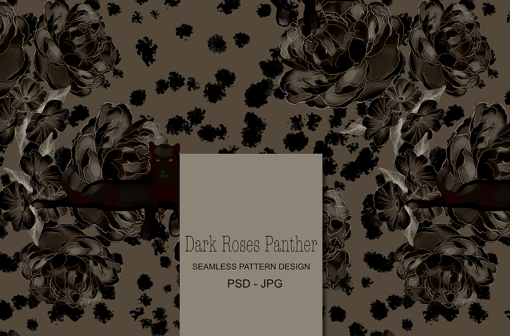 Dark Roses Panther, animal print flowers