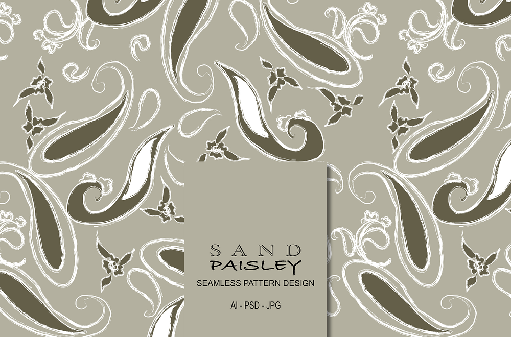 Sand Paisley, vintage boho on beige.