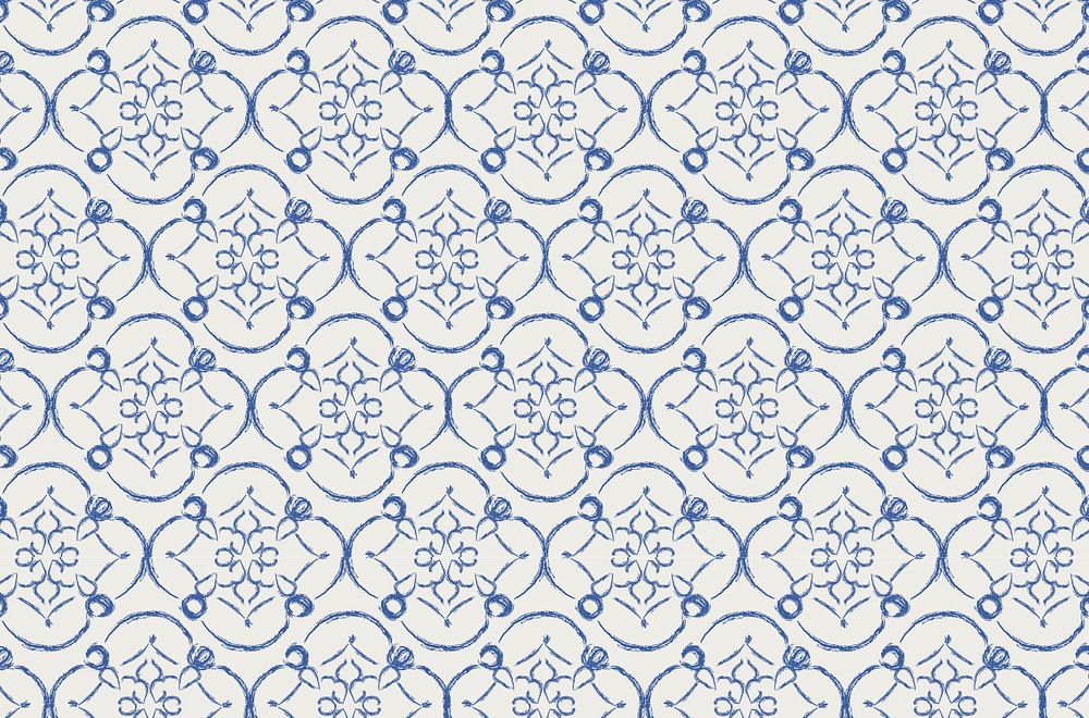 Santorini,  Blue white floral tiles hand drawn