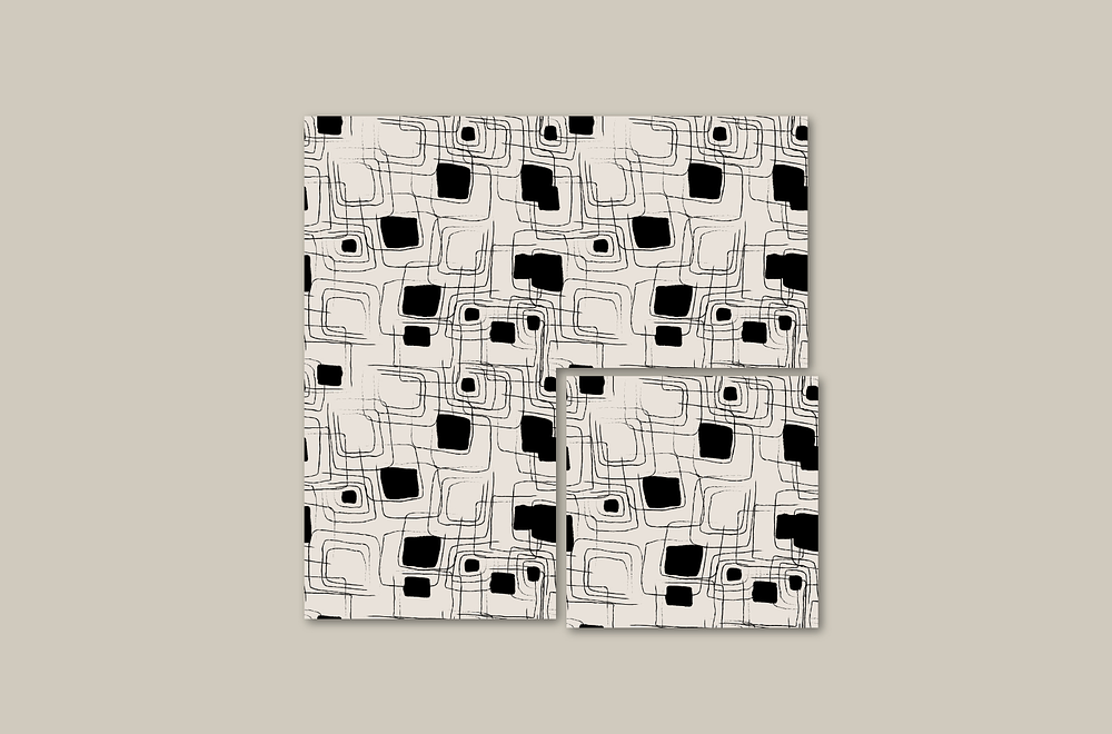 Boho Squares, abstract geometrical lines black white layered