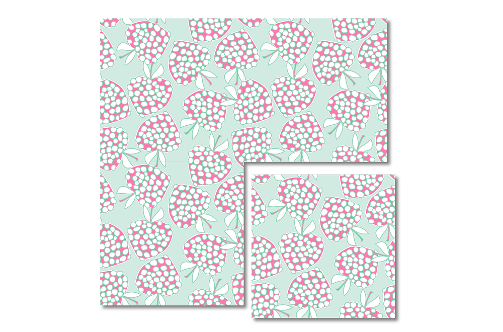 Dots Berries, cartoon’s pink strawberry on pastel tones