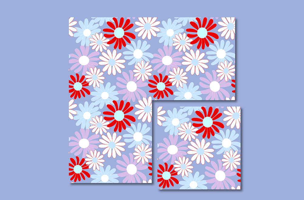 Love Daisies, floral meadow blue red lilac