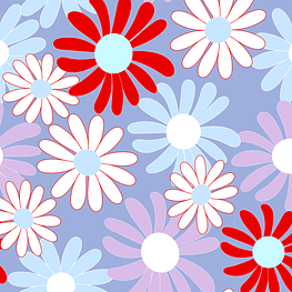 Love Daisies, floral meadow blue red lilac