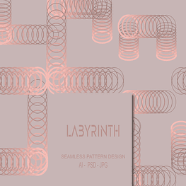 Labyrinth, abstract optical circles labyrinth spring gold pink tones