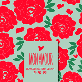 Mon Amour, Romantical cute red ditsy roses pattern design