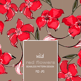 Red Wild flowers, seamless pattern