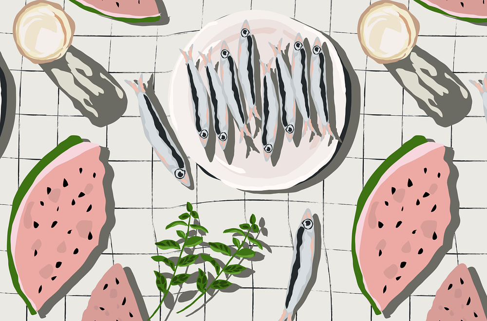 Sardinas, naïve modern food table