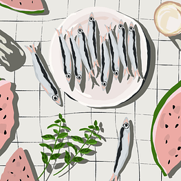 Sardinas, naïve modern food table