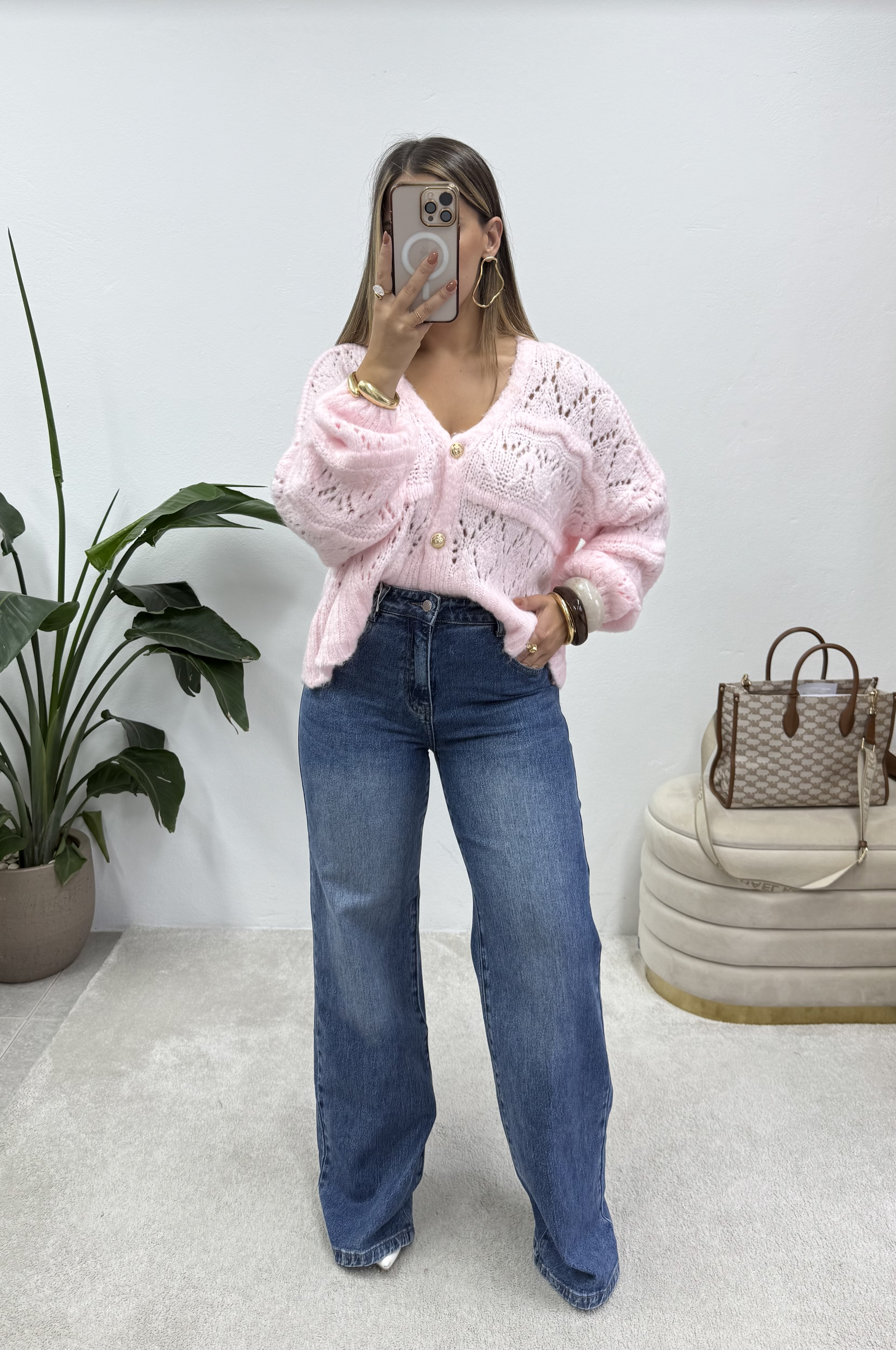 Cardigan de lã rosa baby 3