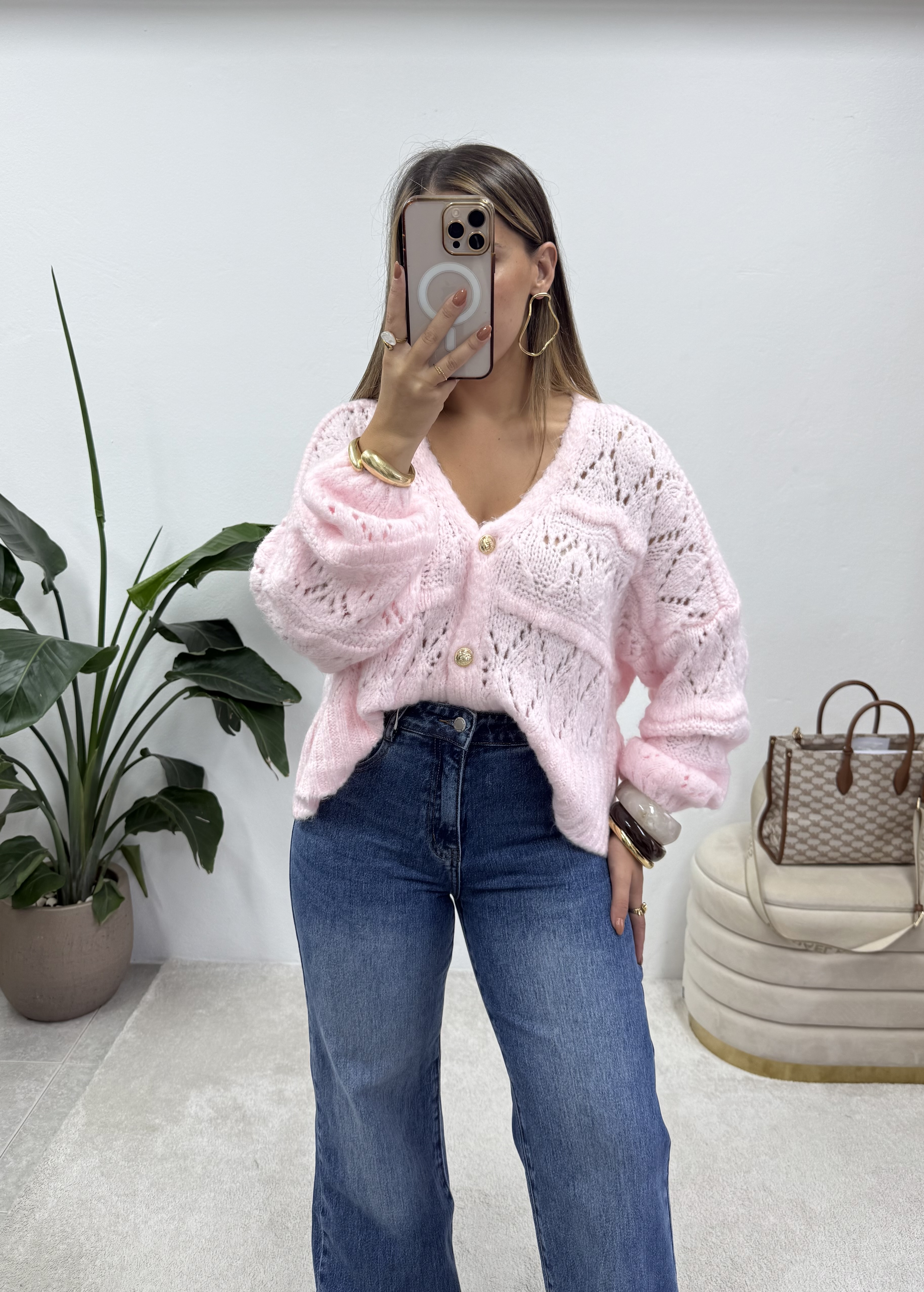 Cardigan de lã rosa baby 4