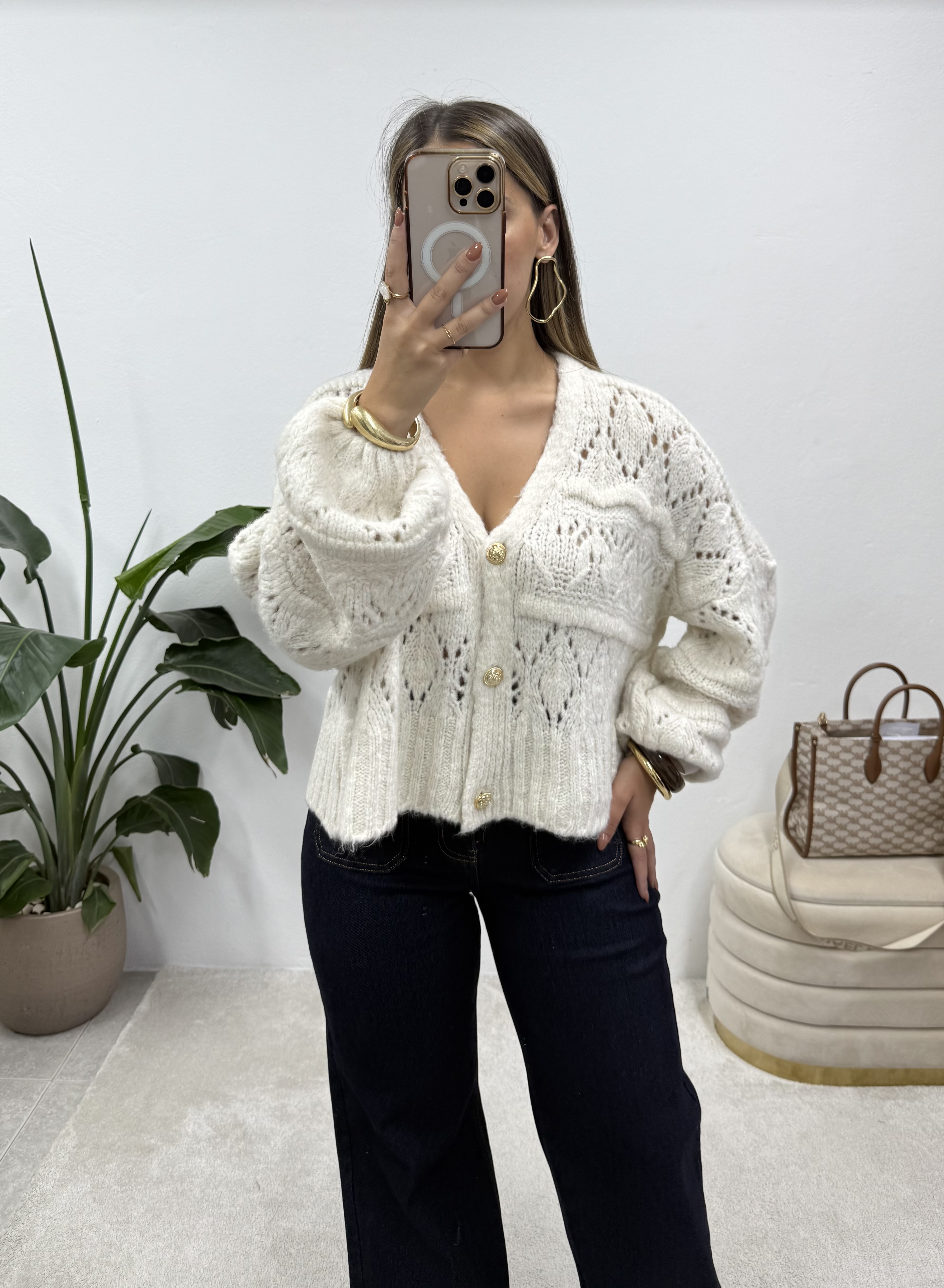 Cardigan de lã bege