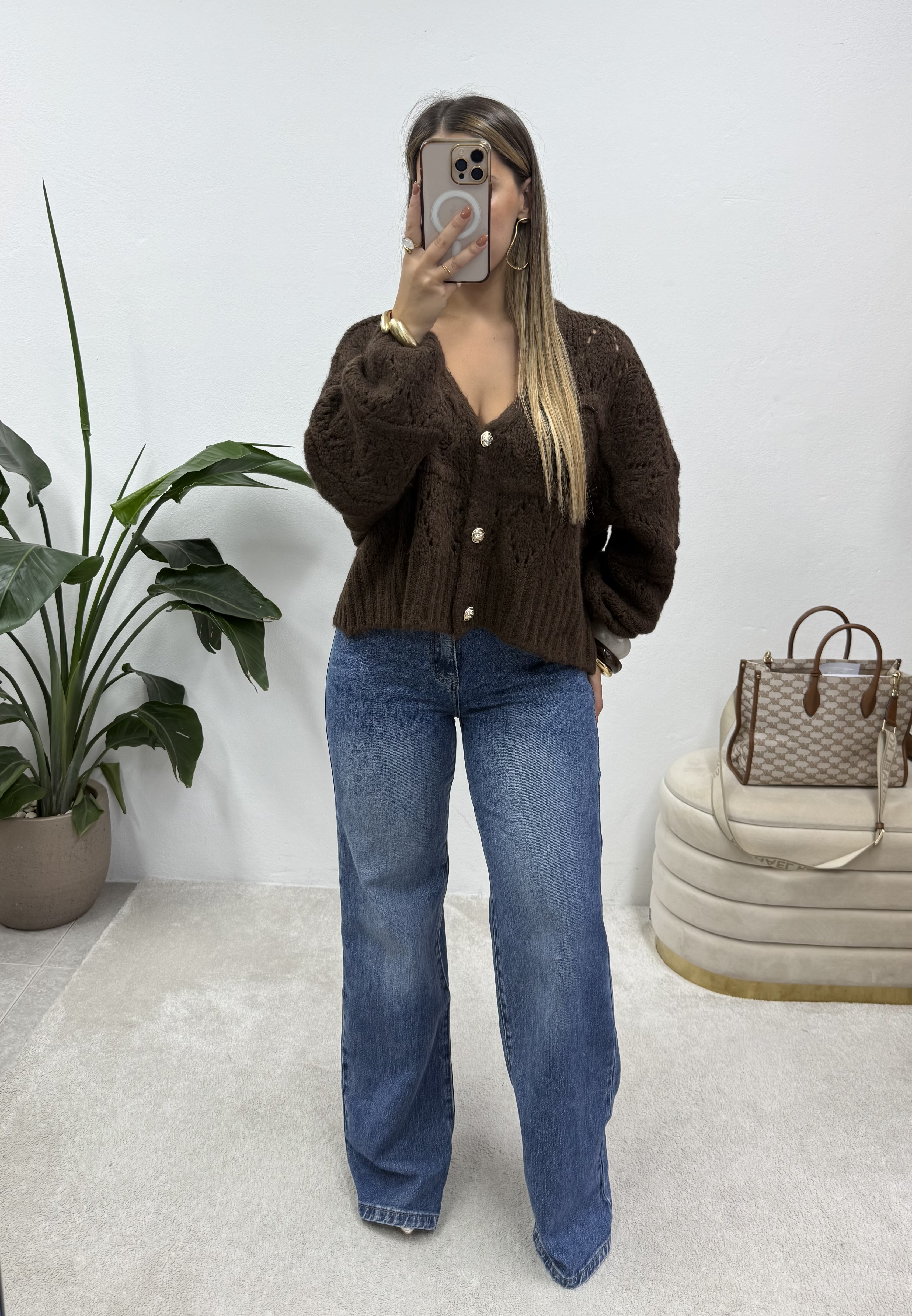 Cardigan de lã castanho 