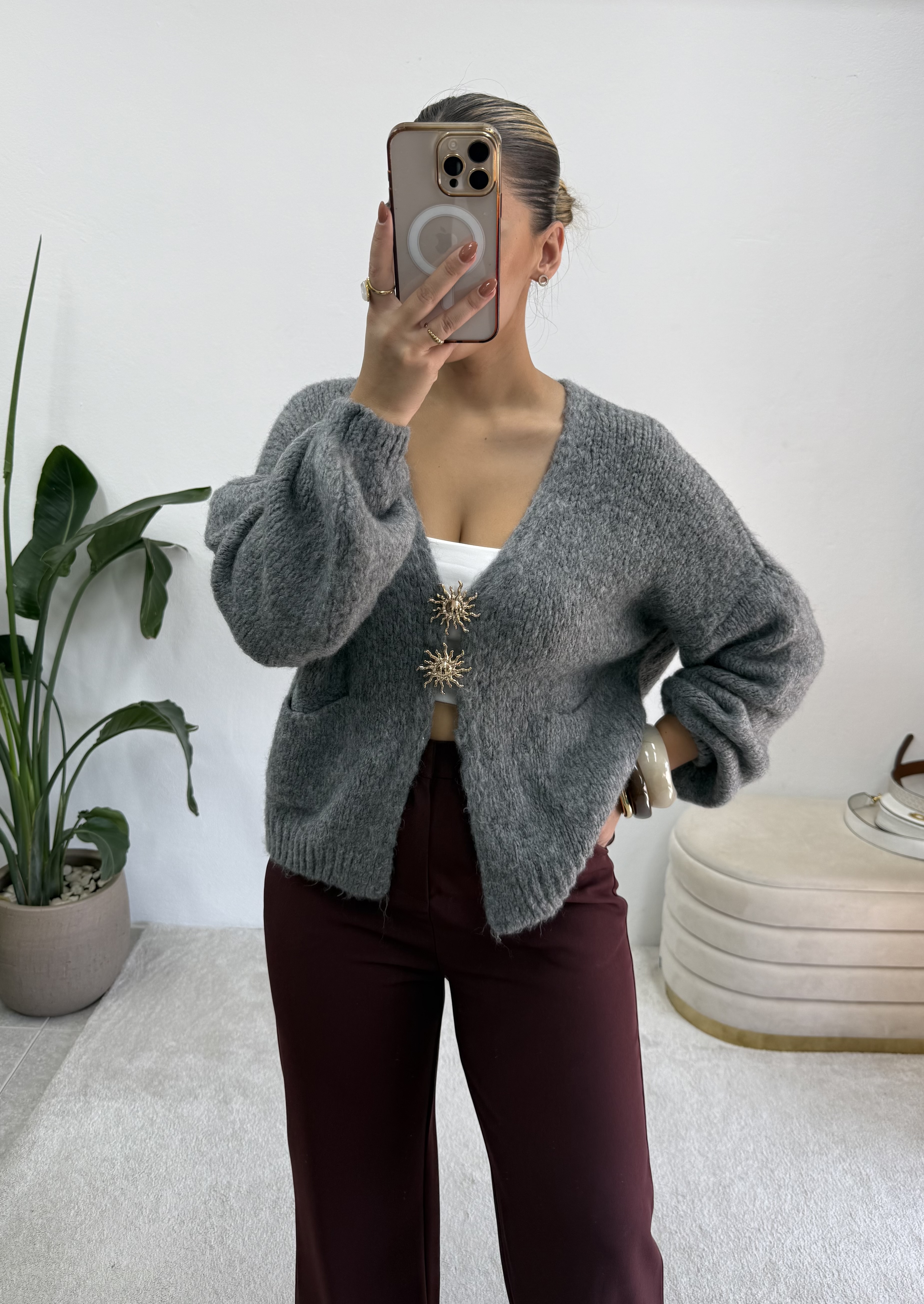 Cardigan Ray of Sun Cinza 3