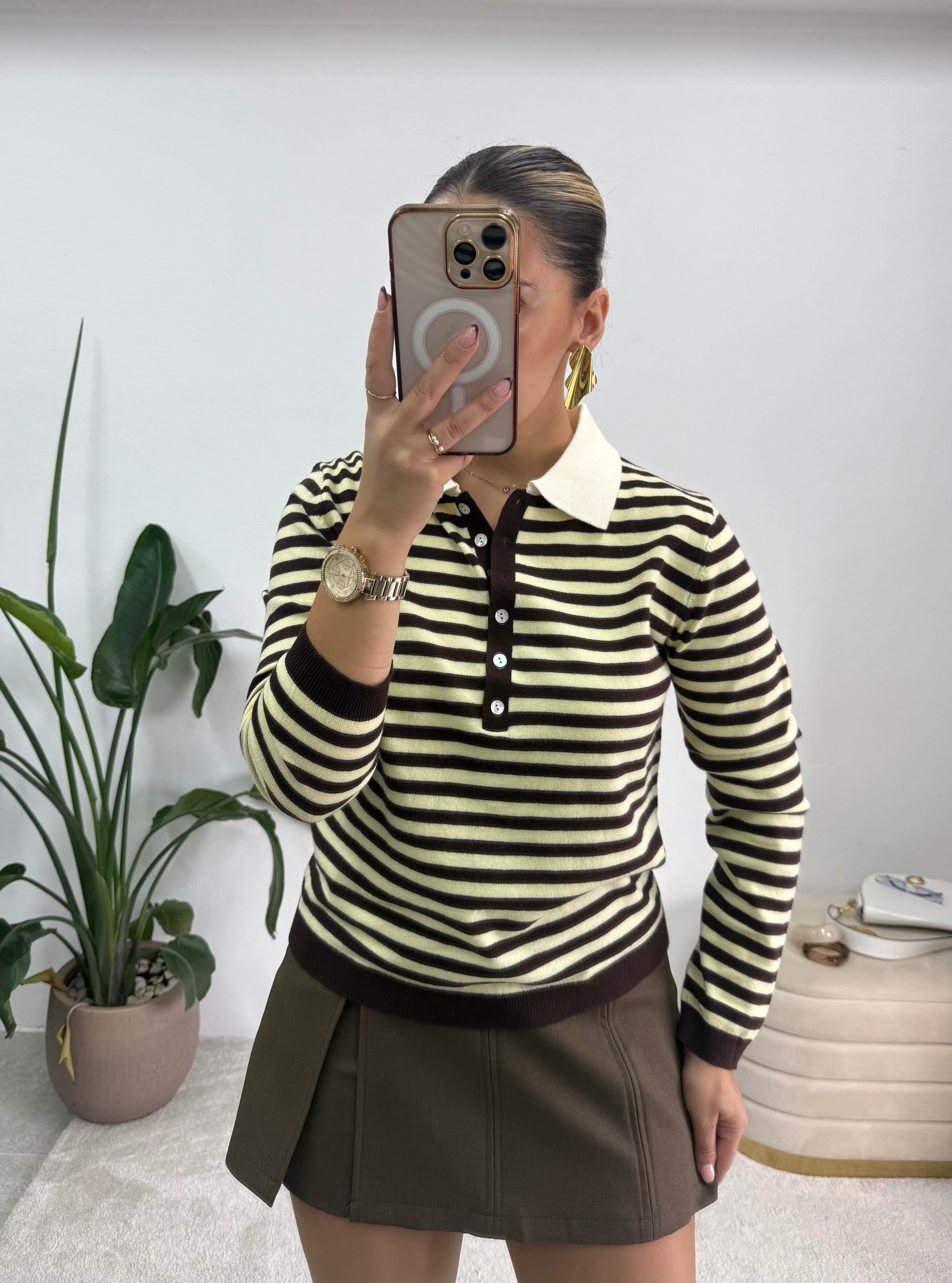 Polo Classic Lines - Castanho/Amarelo