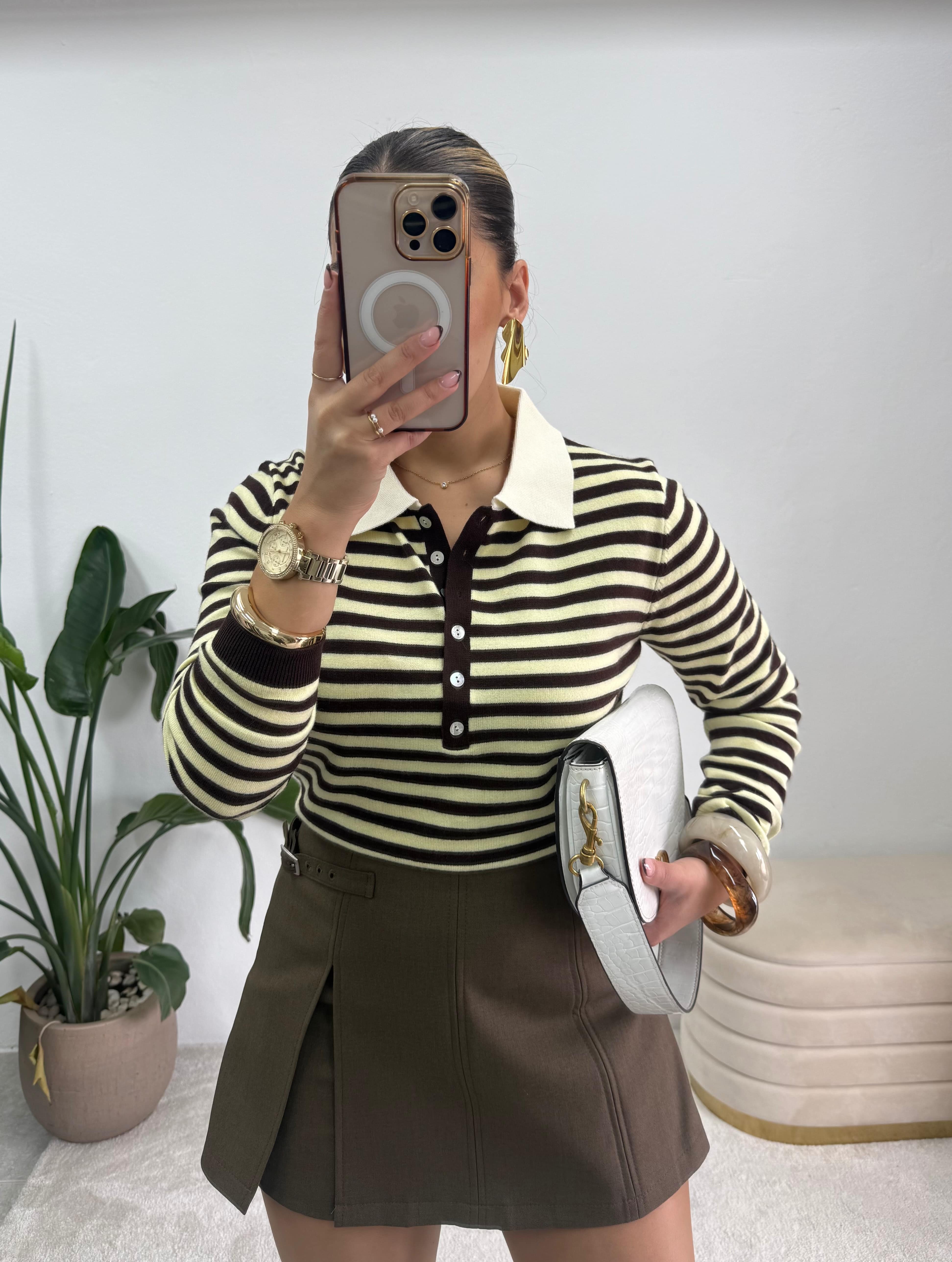 Polo Classic Lines - Castanho/Amarelo 3