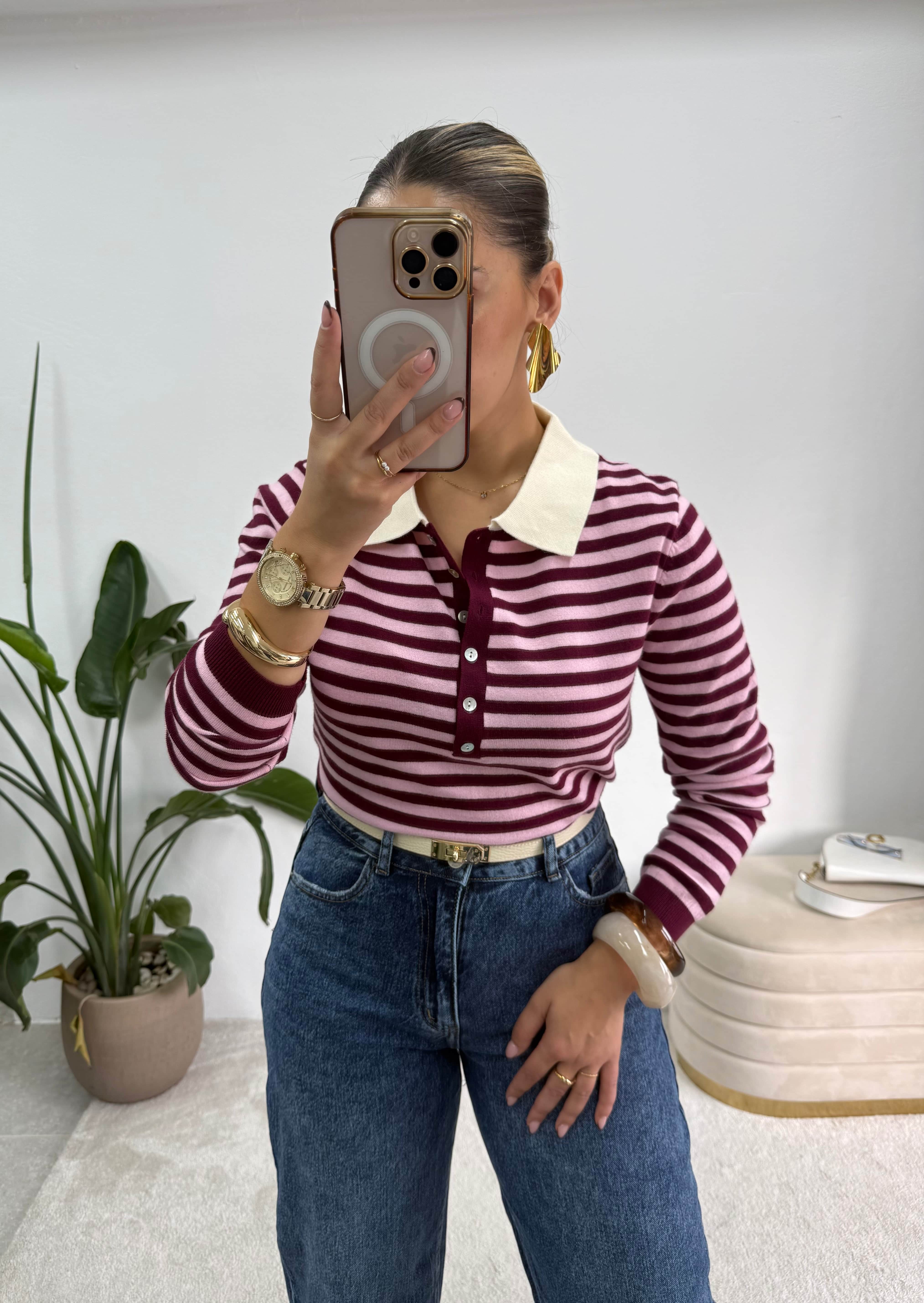 Polo Classic Lines- Bordeaux/Rosa