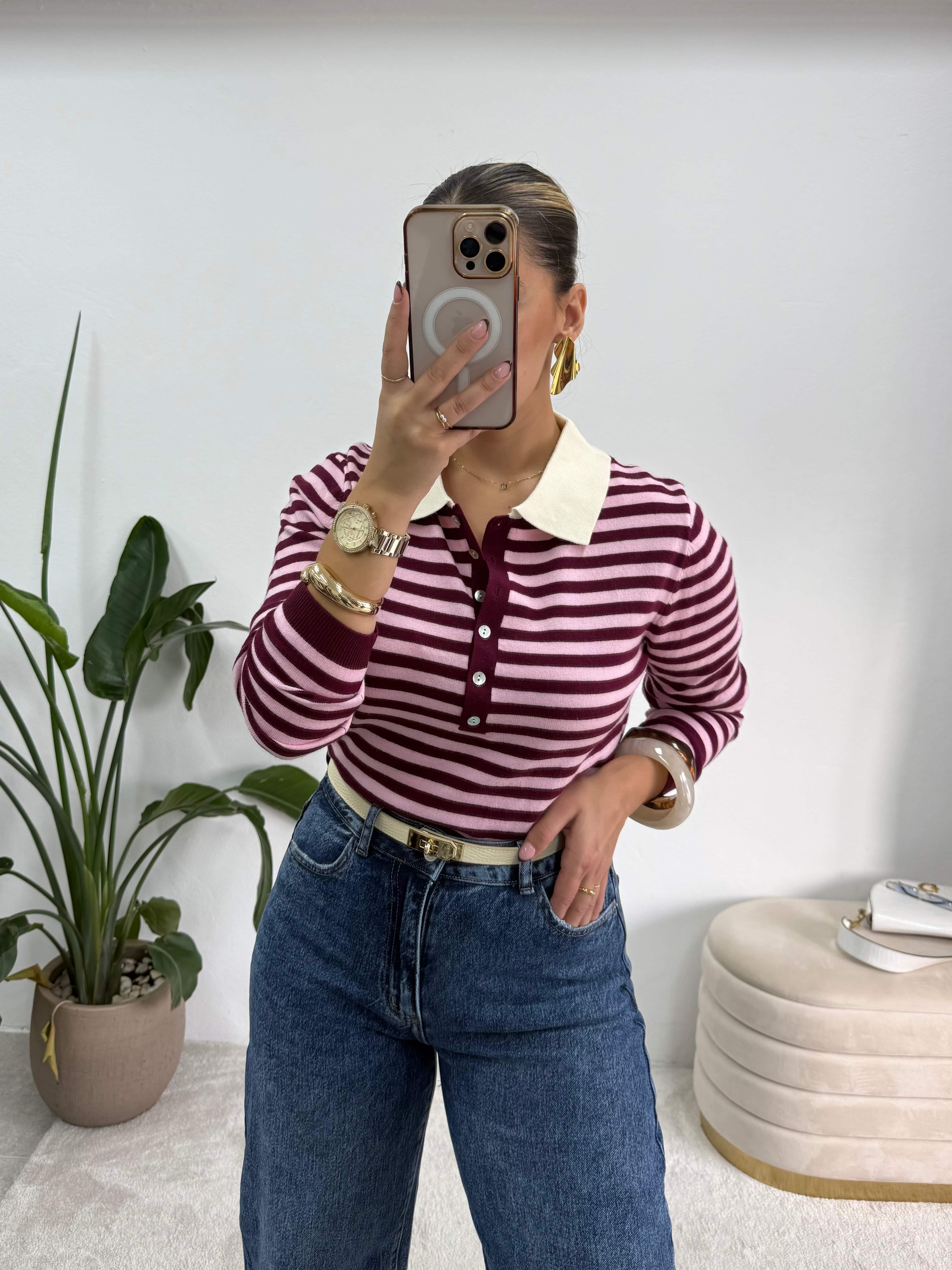 Polo Classic Lines- Bordeaux/Rosa