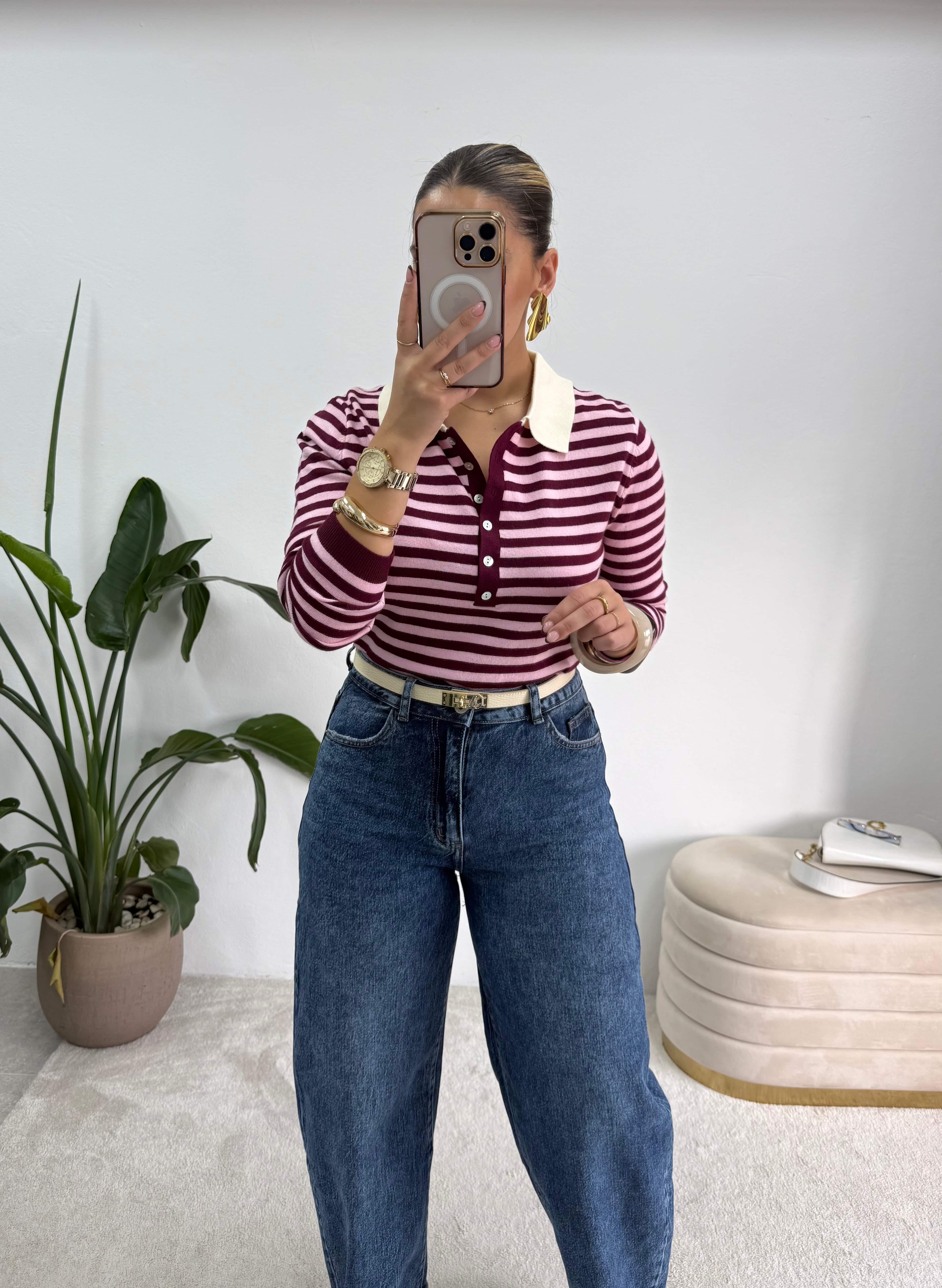 Polo Classic Lines- Bordeaux/Pink 3