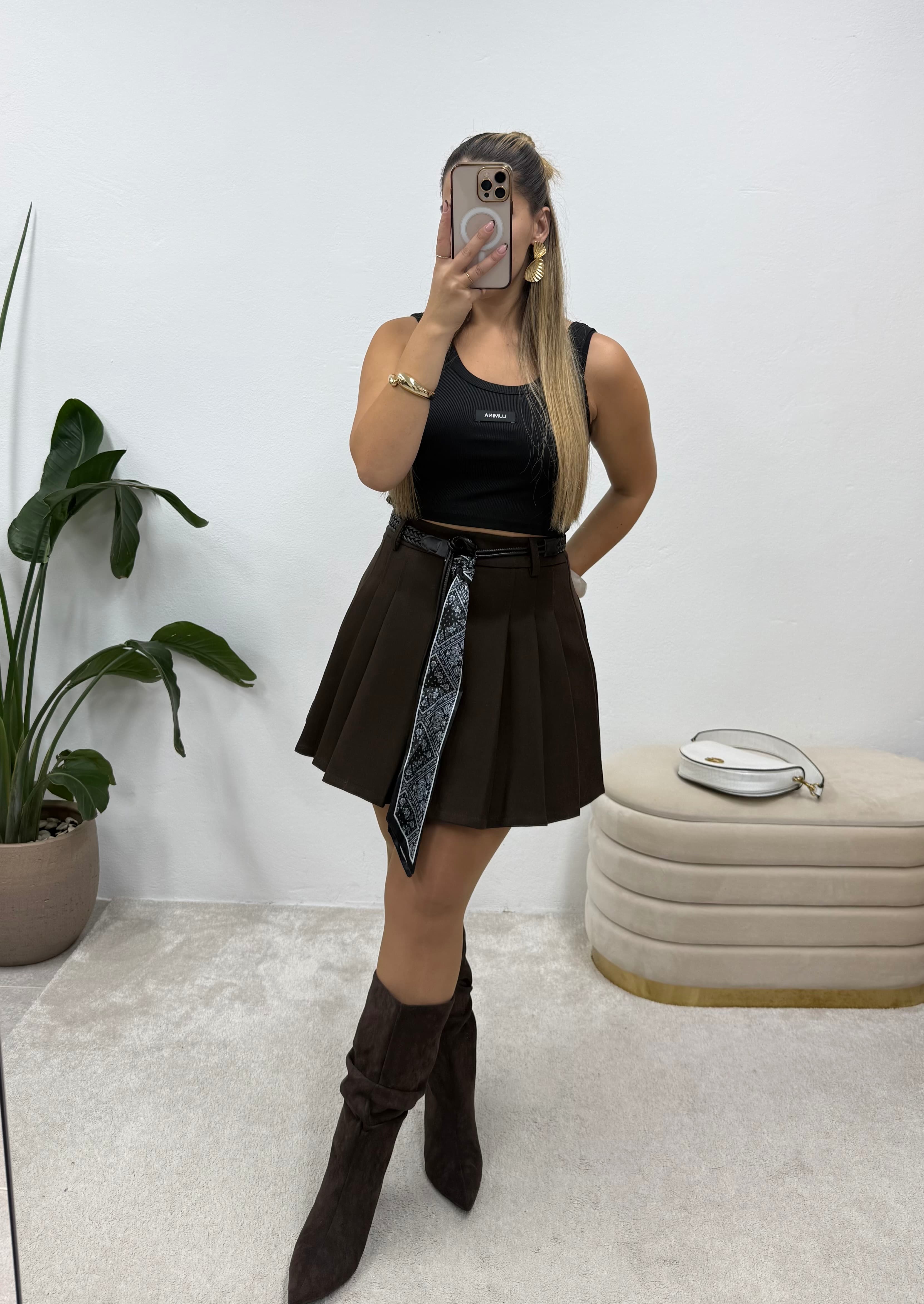 Saia Plissada Chocolate 3