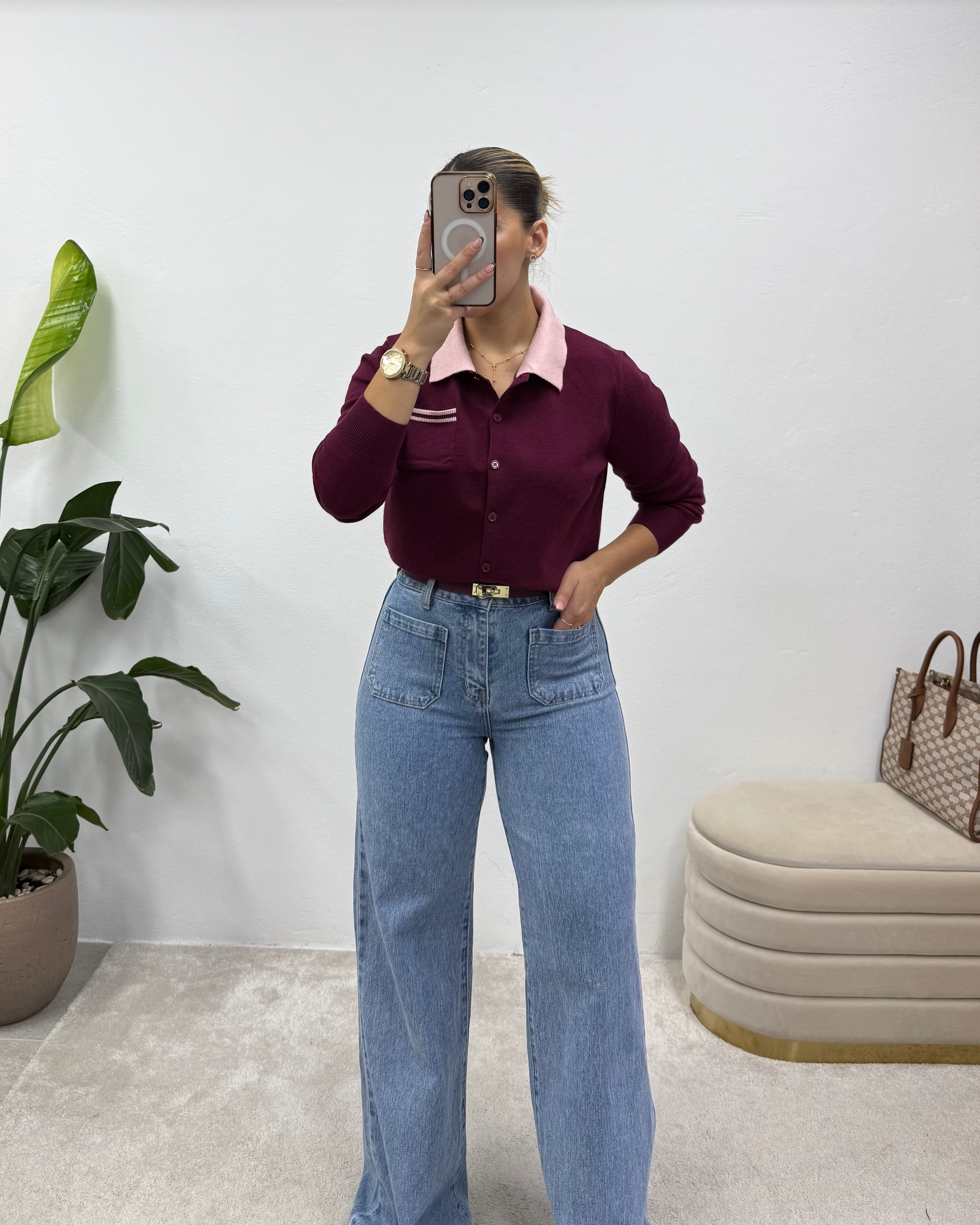 Cardigan Contrast Bordeaux  3