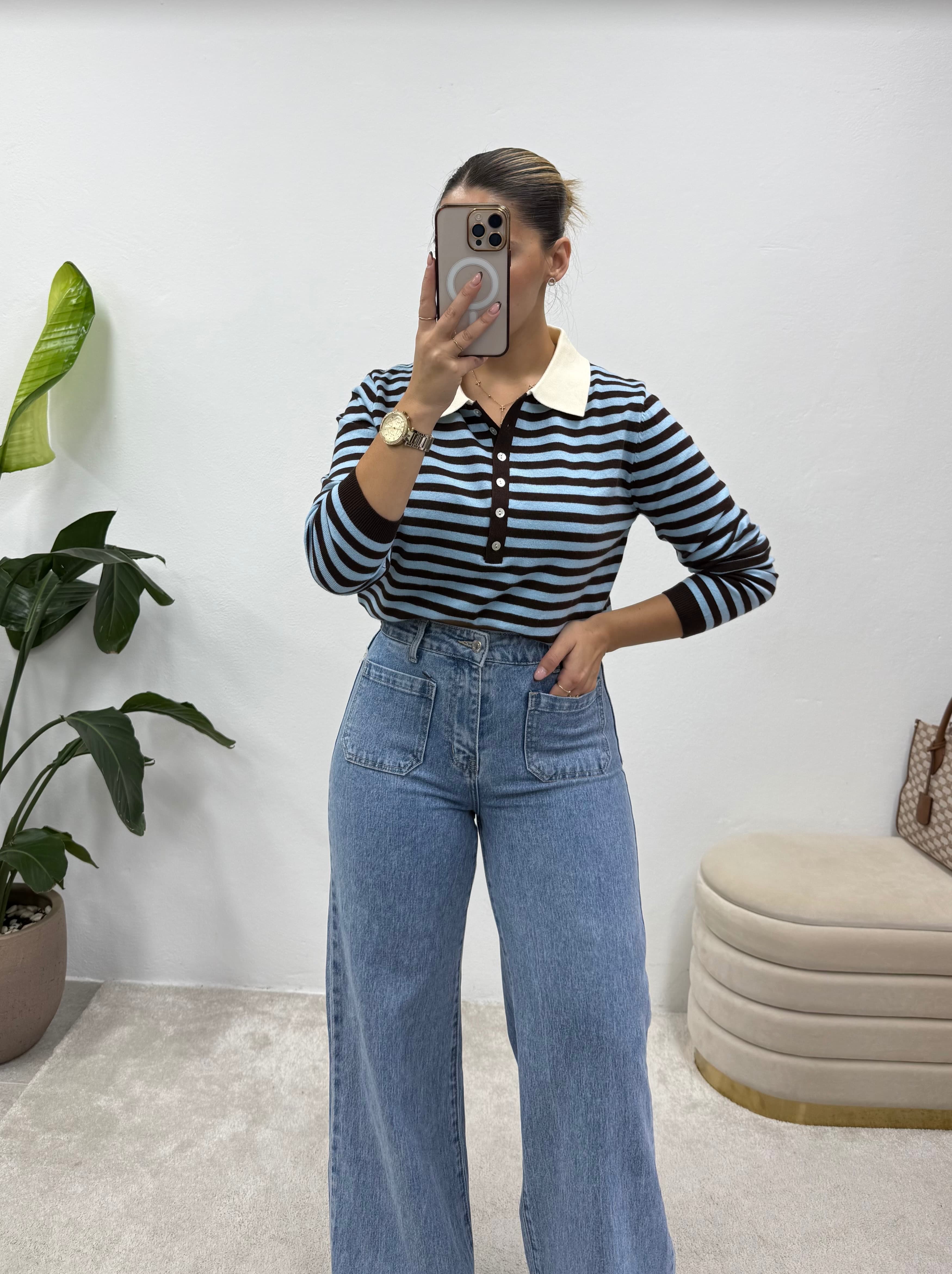 Polo Classic Lines- Castanho/Azul 6