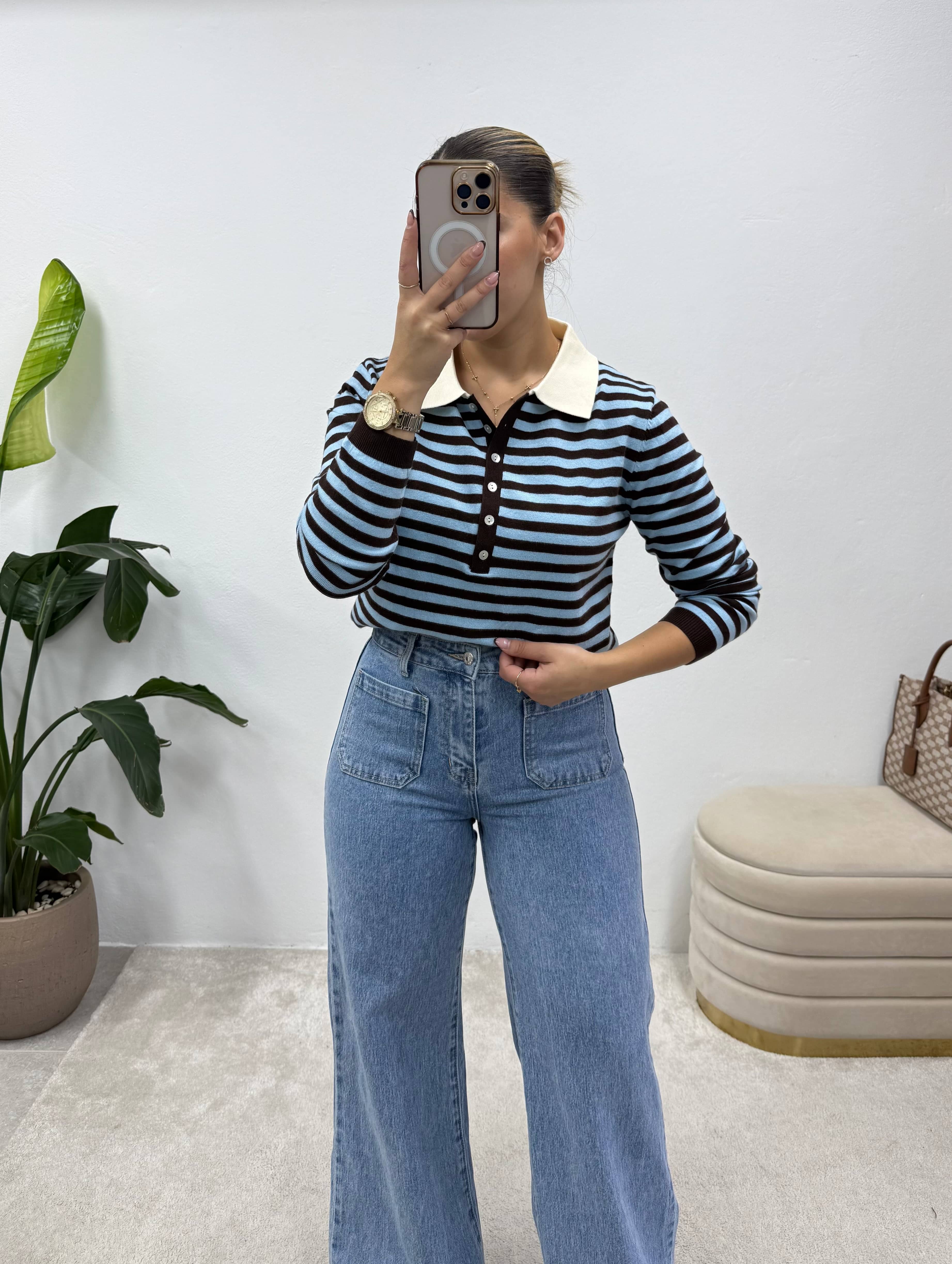 Polo Classic Lines- Castanho/Azul 4