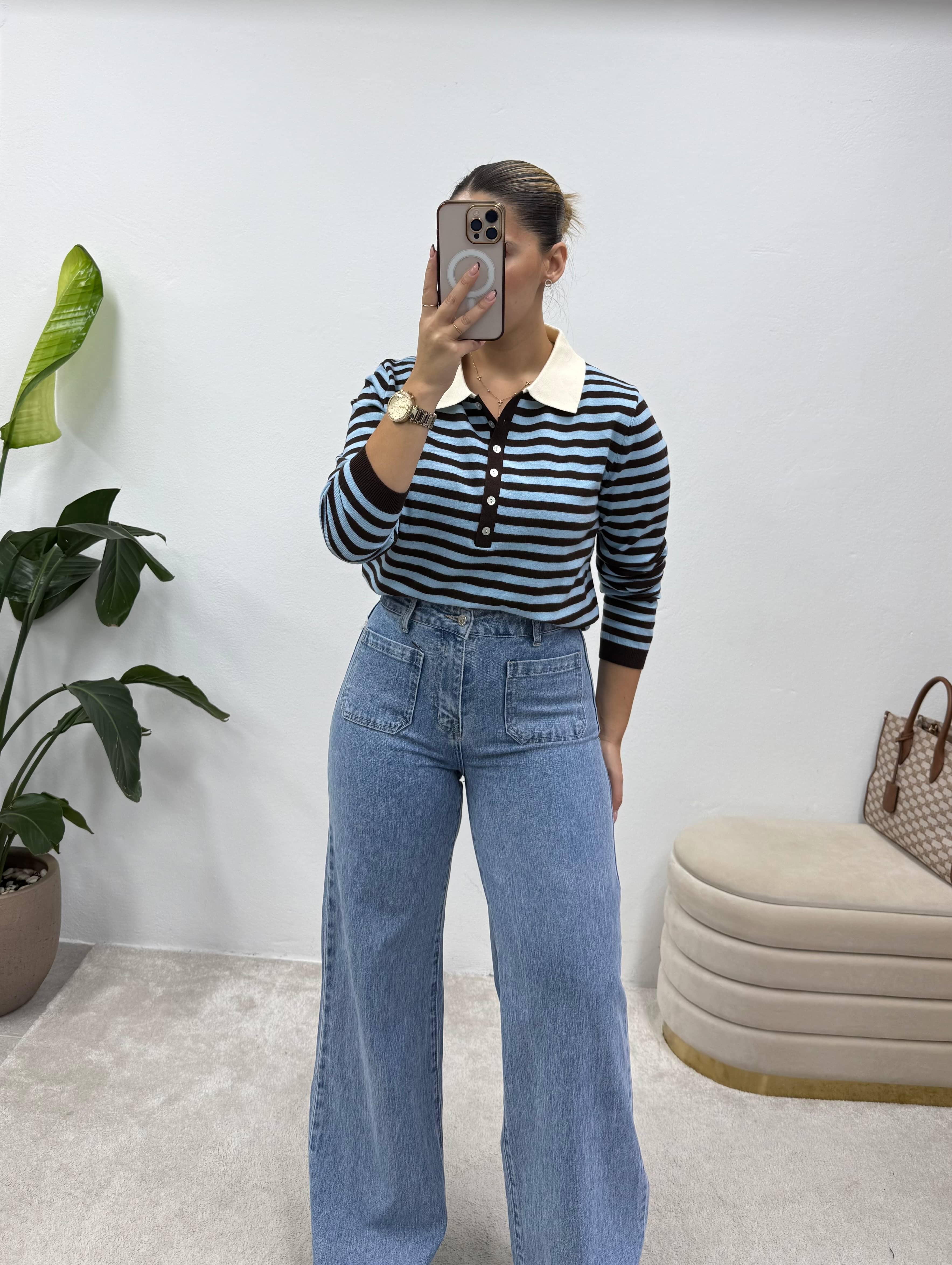 Polo Classic Lines- Castanho/Azul 5