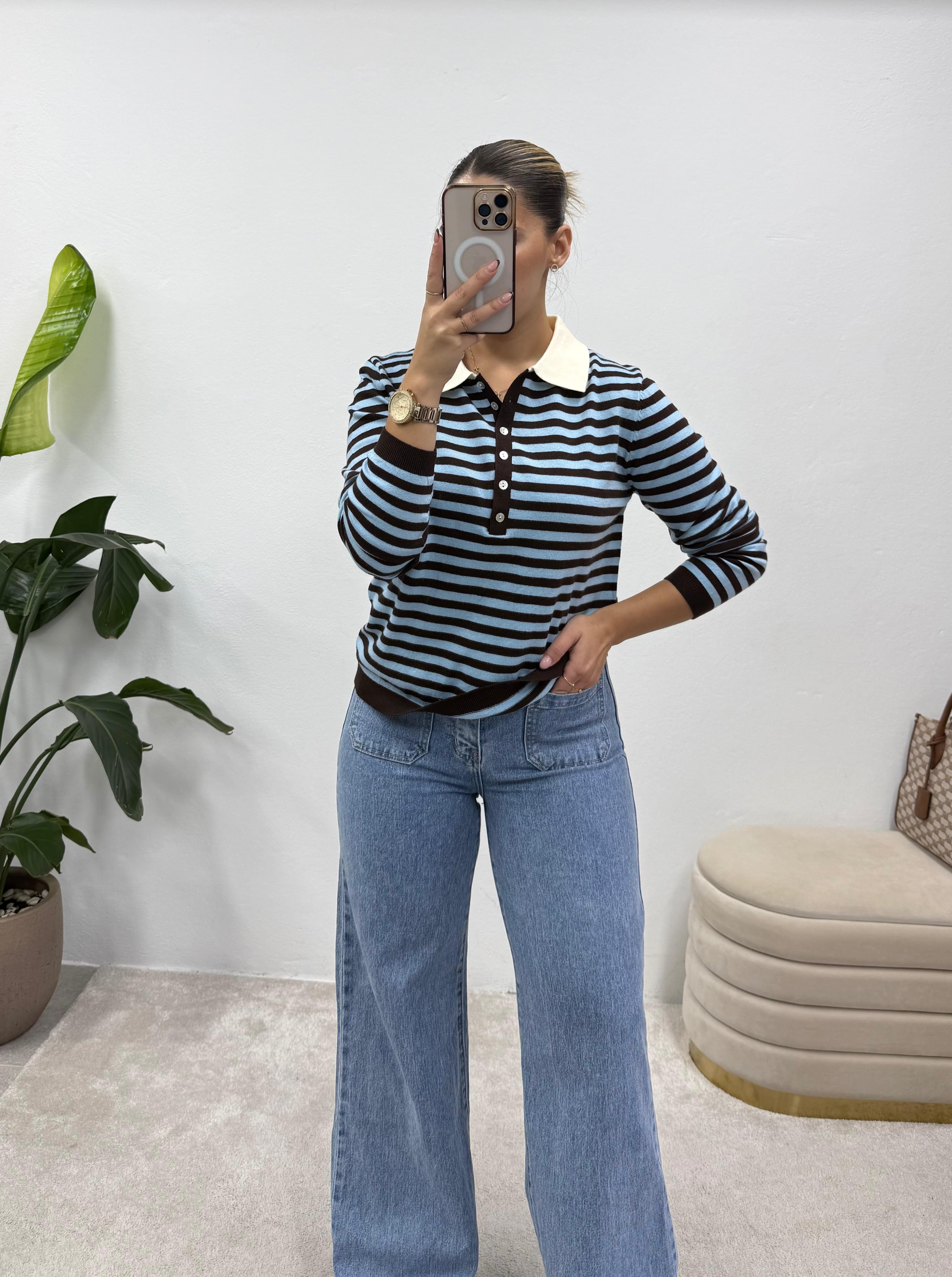 Polo Classic Lines- Castanho/Azul 3