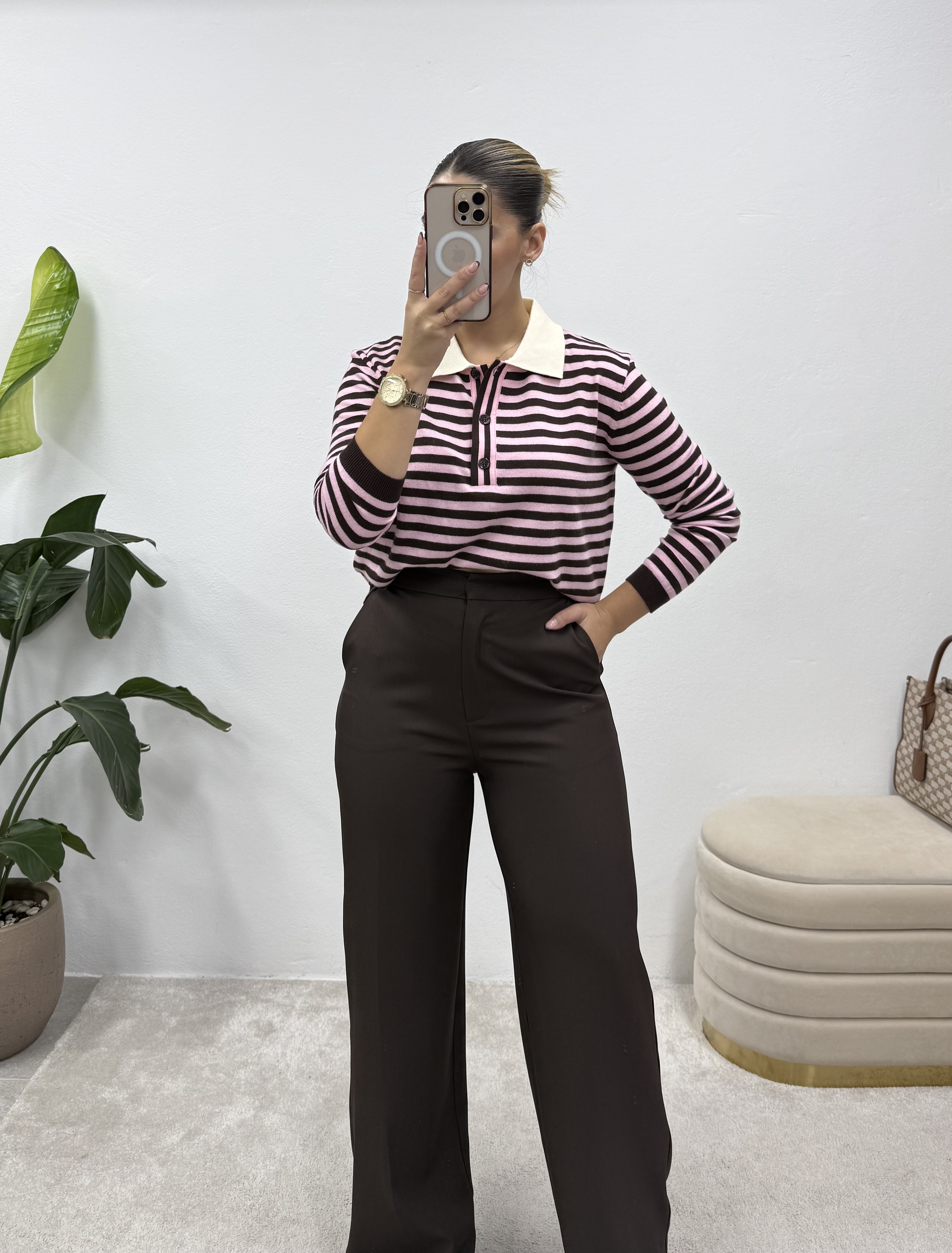 Polo Classic Lines - Castanho/Rosa