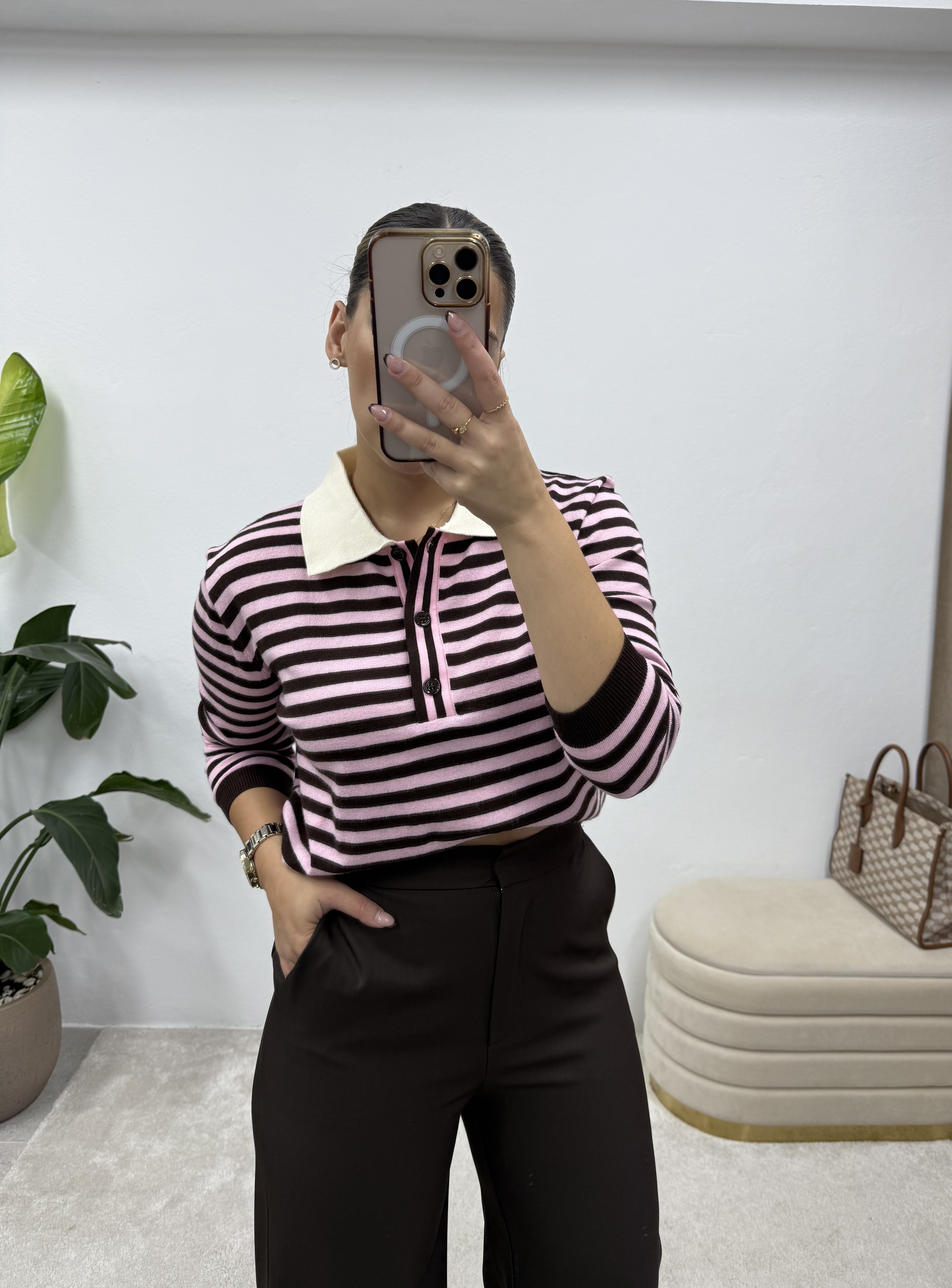 Polo Classic Lines - Castanho/Rosa